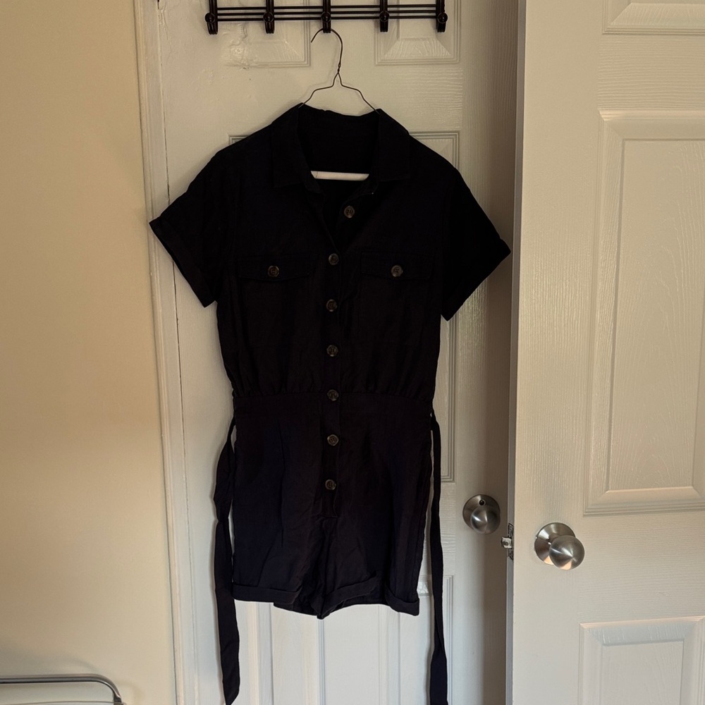 Navy Button-Up Romper